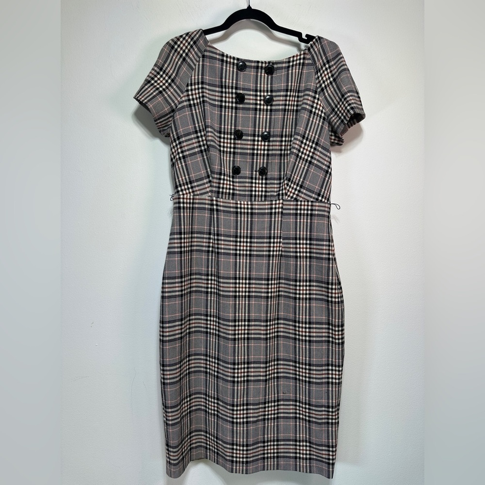 Le Château | Plaid Sheath Pencil Midi Dress | Vintage Inspired Workwear | Size L